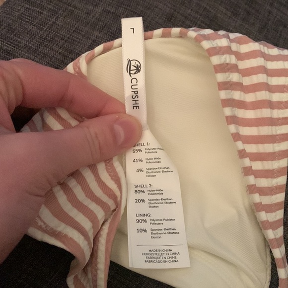 Cupshe  Padded Bikini Top Triangle Striped Ivory Blush Pink Size Large NWOT - Picture 7 of 7